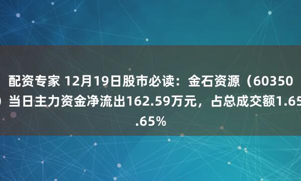 配资专家 12月19日股市必读：金石资源（603505）当日主力资金净流出162.59万元，占总成交额1.65%