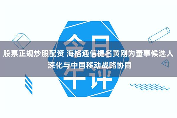 股票正规炒股配资 海格通信提名黄刚为董事候选人 深化与中国移动战略协同