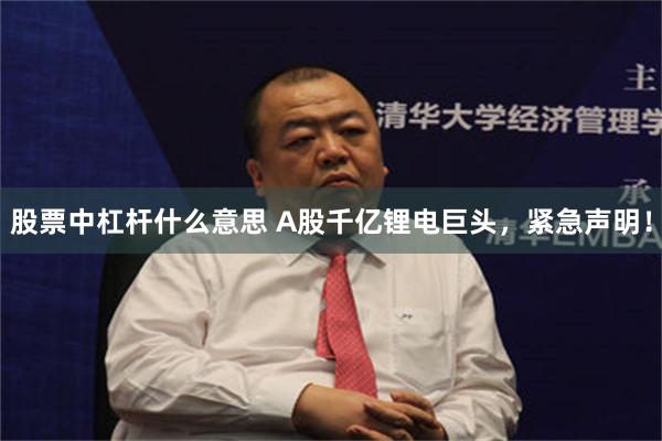 股票中杠杆什么意思 A股千亿锂电巨头，紧急声明！